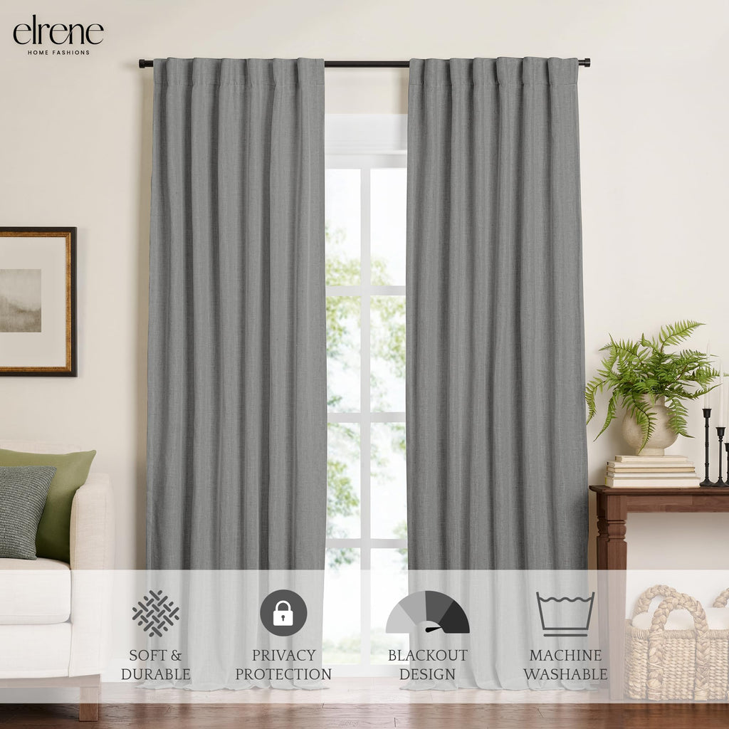 Elrene Home Fashions Harrow Solid Texture Blackout Single Window Curtain Panel, 52''X95'', Dark Gray
