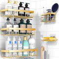 Moforoco Gold 5 Pack Shower Caddy Shelf Organizers Rack, Self Adhesive Black Bathroom Storage Organization, Home Kitchen No Dril