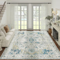 jinchan Area Rug 8x10 Washable Rug Vintage Rug Indoor Floor Cover Print Distressed Carpet Light Blue Multi Thin Rug Foldable Acc
