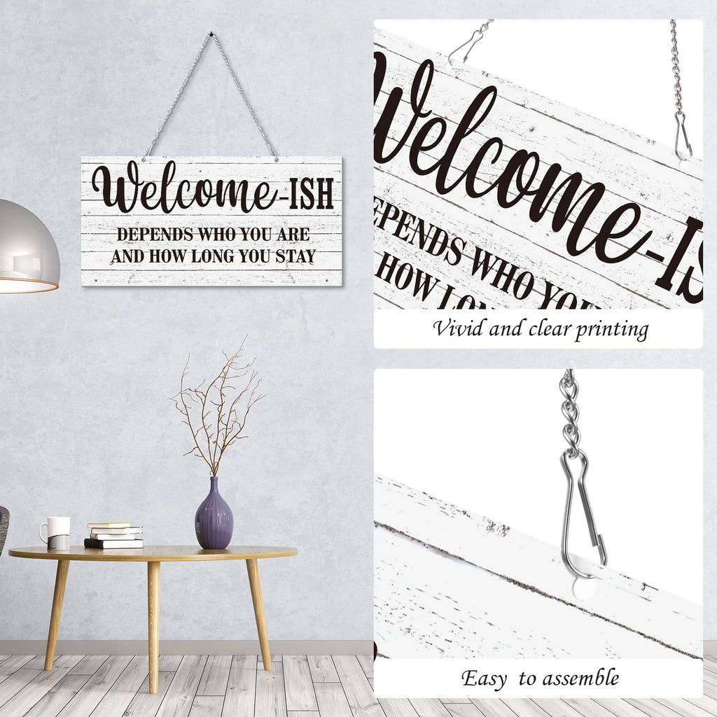 Funny Welcome Sign Front Door Sign Welcome-Ish Hanging Sign 12 X 6 Inch, Rustic Welcome Wall Decor Farmhouse Door Decor For Home