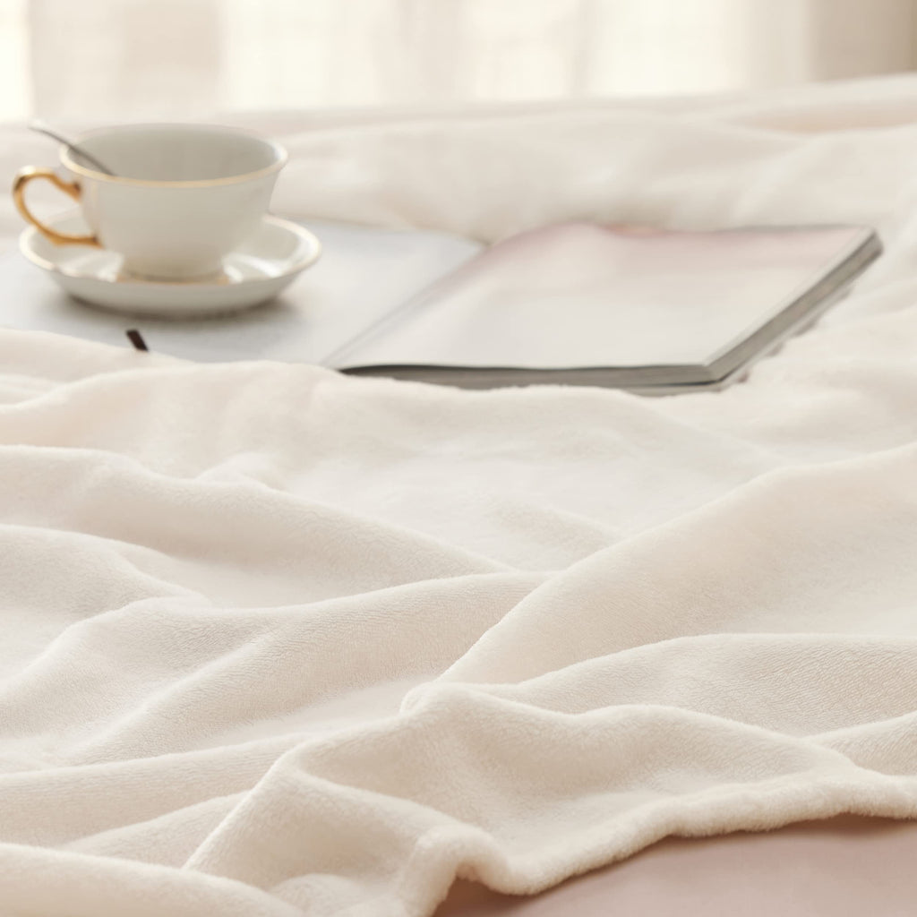 Bedsure Fleece Blanket Throw Blanket - Cream Lightweight Blanket For Sofa, Couch, Bed, Camping, Travel - Super Soft Cozy Microfi