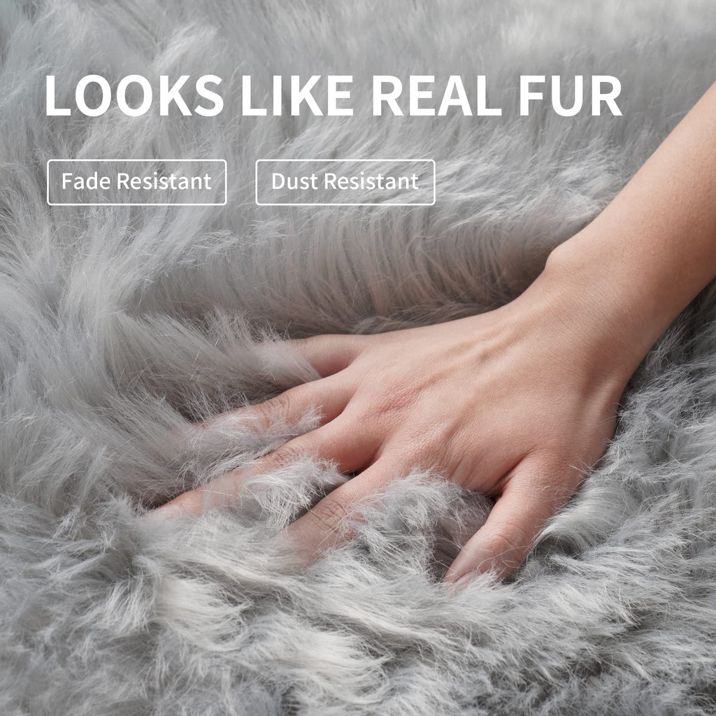 Small Faux Fur Rug, 2X4 Ft Ultra Soft Sheepskin Rug Chair Sofa Cover Seat Pad, Grey Fluffy Shag Rug For Bedroom Nursery Kids Roo