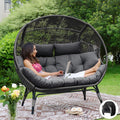 Nicesoul® Double Egg Chair Indoor Outdoor Stationary Oversized Thicken Padded Cushions,2 Person Egg Loveseat Chair,680 Lbs Deep Seating Chair For Patio Balcony Porch Backyard Gray With Cover Xmas Gift