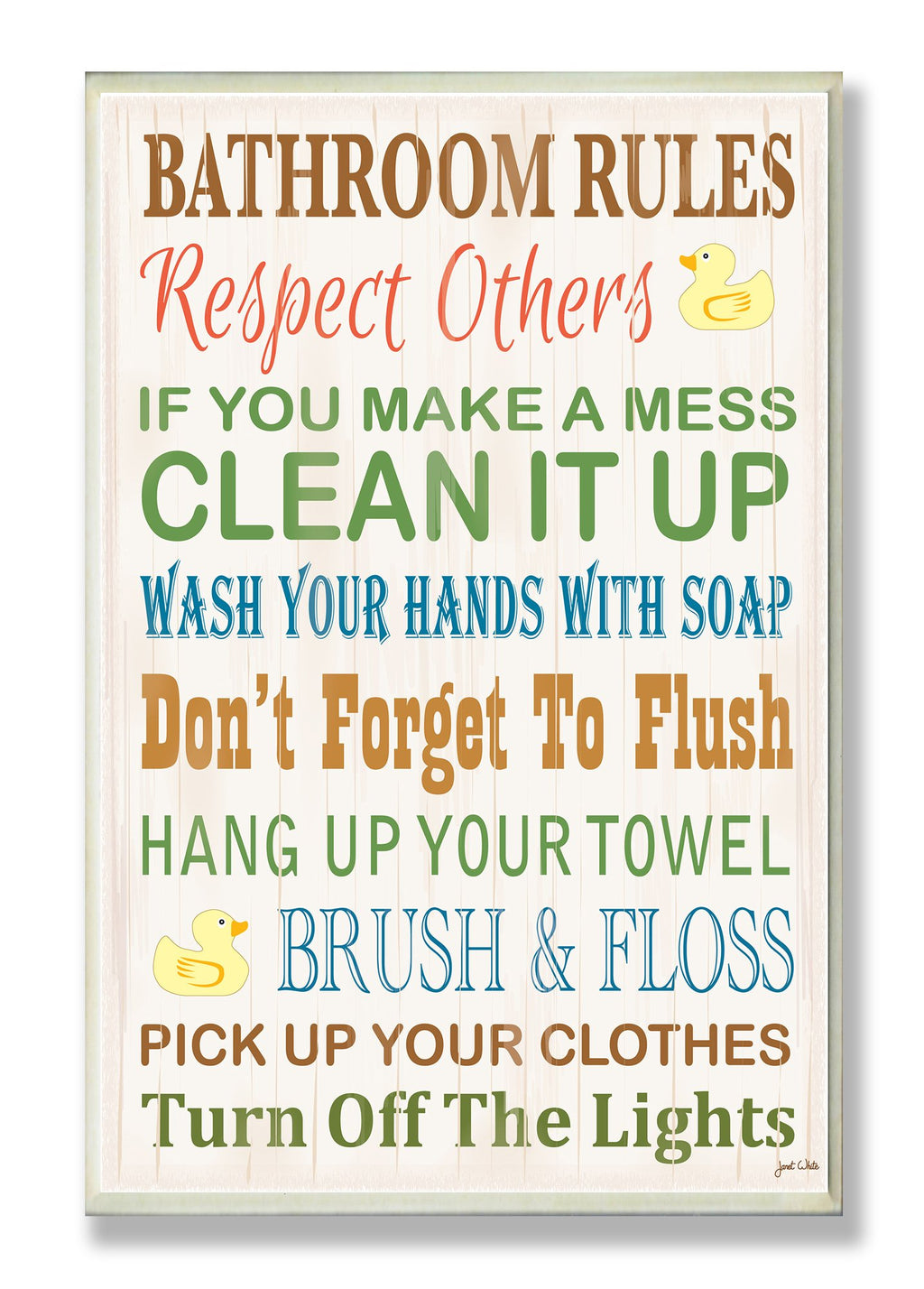 Stupell Industries WRP-1036-Wall-Art Rules Typography Rubber Ducky Bathroom Art, 12.5 x 18.5, Wall Plaque