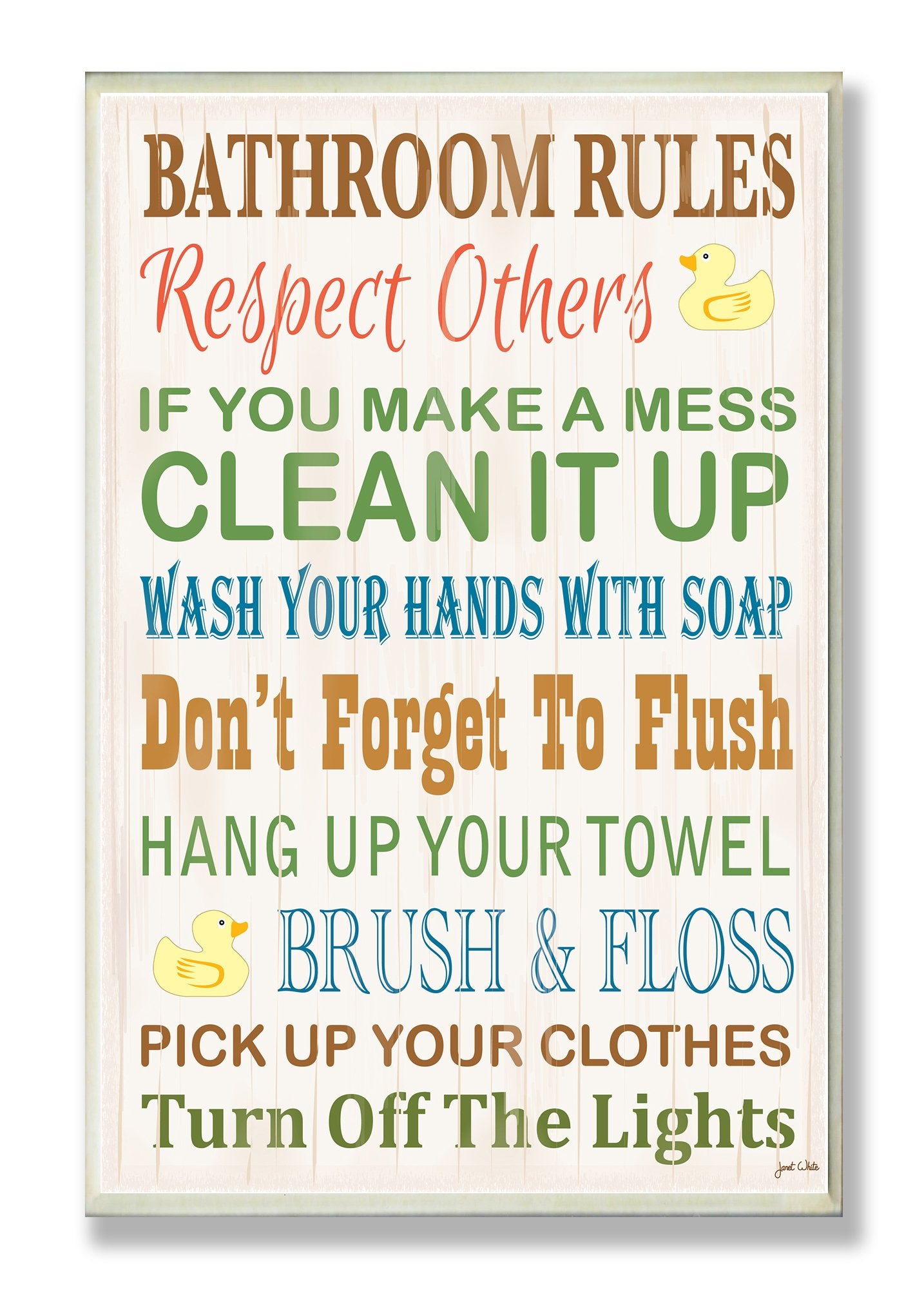 Stupell Industries WRP-1036-Wall-Art Rules Typography Rubber Ducky Bathroom Art, 12.5 x 18.5, Wall Plaque
