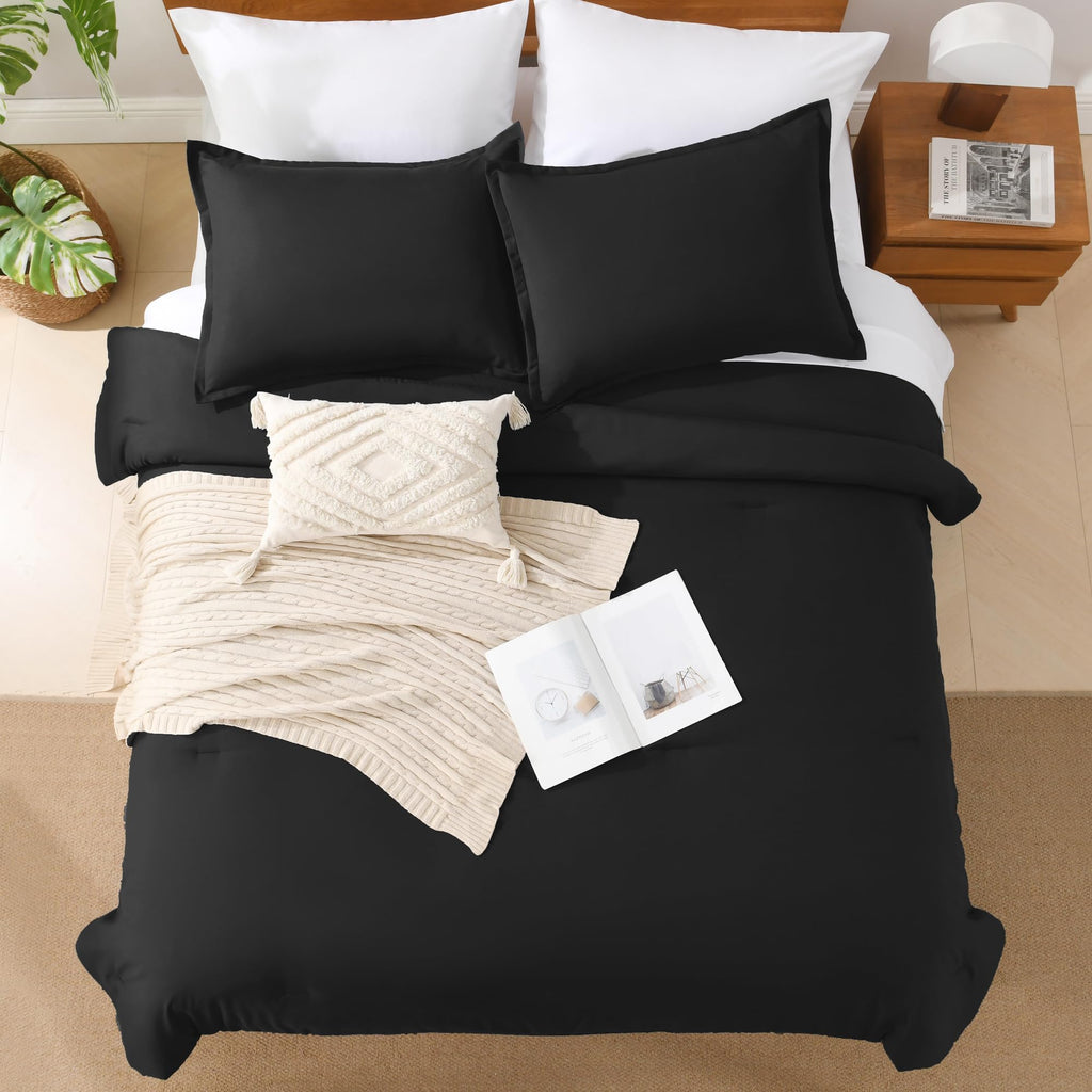 Andency Black California King Comforter Set - 7 Pieces Bed In A Bag Cal King Bedding Comforter Sets, Summer Plain Soft Lightweight Comforter With Fitted Sheets, Flat Sheets, Pillowcases & Shams