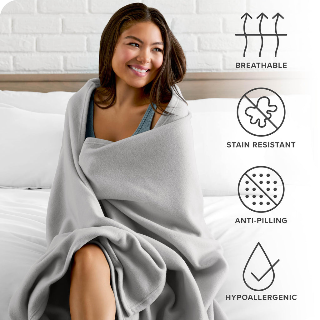 Bare Home Polar Fleece Blanket - King Blanket - Light Grey - Warm & Cozy - Premium Fleece Blanket - Blanket For Bed, Sofa, Campi