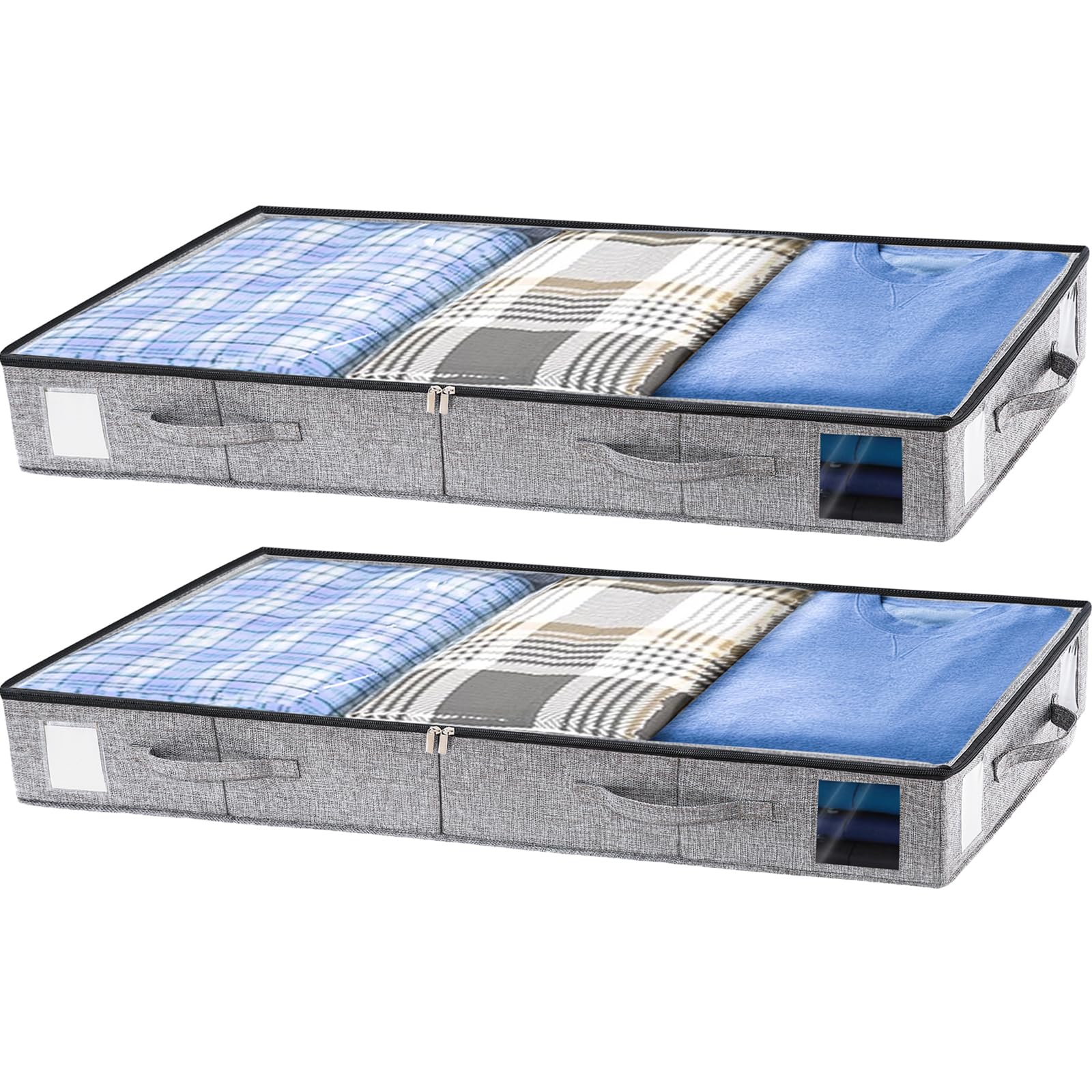 combocube 2 Pack Under Bed Storage Containers, 4.5  Low Profile Underbed Storage Bins with Sturdy Support, Stackable Space Savin