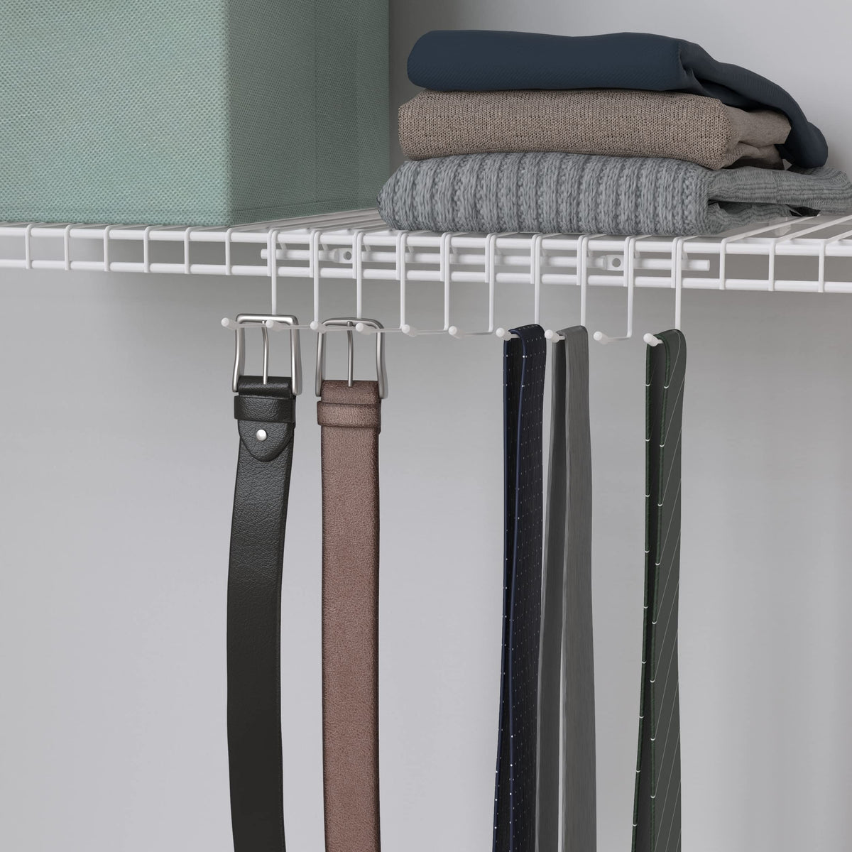 Closetmaid Hanging Rack For Ties, Belts, Scarves, Jewelry, 10 Hooks, Attaches To Wire Shelving Or Wall Mount, Durable Steel, Whi
