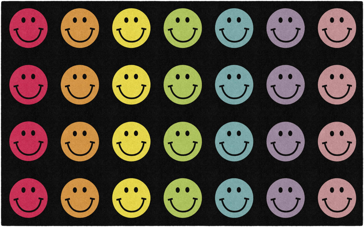 Flagship Carpets Schoolgirl Style Rainbow Smileys in Black Criss-Cross Applesauce Educational Area Rug for Kids Room, Childrens