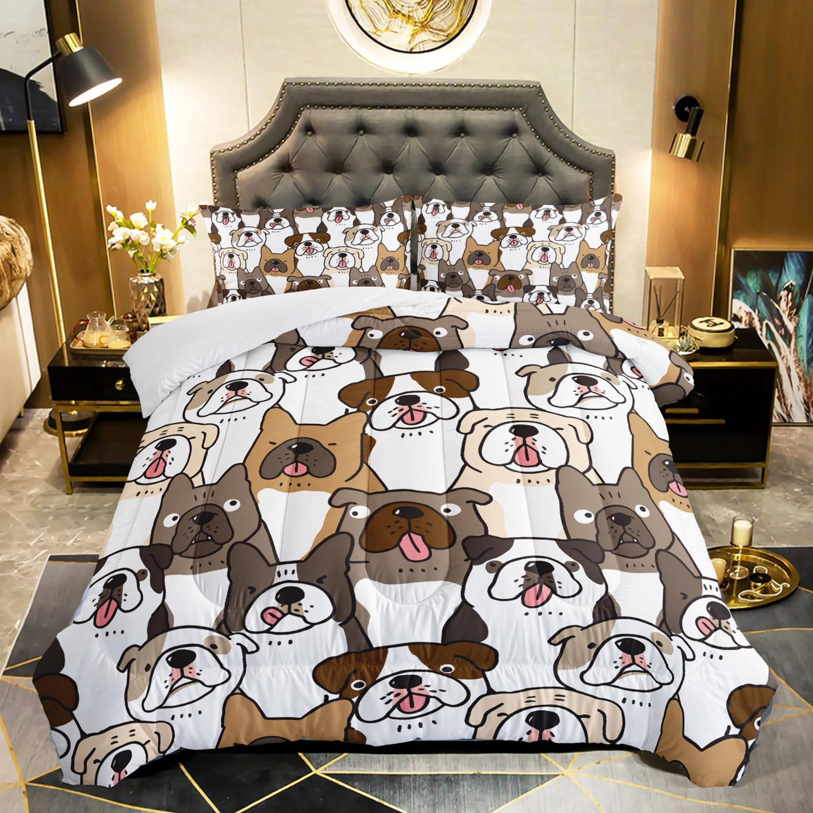 Qoomo Kawaii Dog Comforter Twin Size,Dogs Comforter Set For Kids Teens Girls Boys,3Pcs Bedding Set Printed Comforter With 2 Pill
