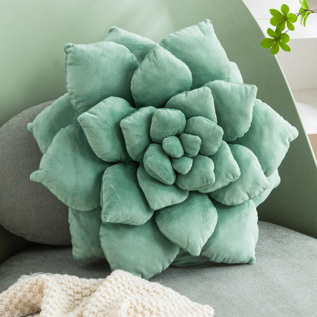 Gerlisay 3D Large Succulent Pillow 13.8'/17.7' Cute Succulent Pillow Cactus Decor Pillow Plant Shaped Pillow Green Unique Thro