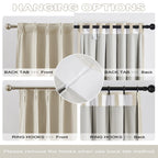 Dualife Natural Birch Pinch Pleated Blackout Curtains 108 Inches Long 9 Ft Length 2 Panels Set, Back Tab With Hooks,Ceiling Sun
