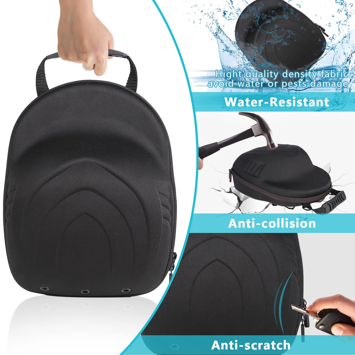 Glamgen Hard Hat Case For Baseball Caps,Hat Carrier Travel Case With One Black Baseball Cap And Adjustable Shoulder Strap,Hat Or