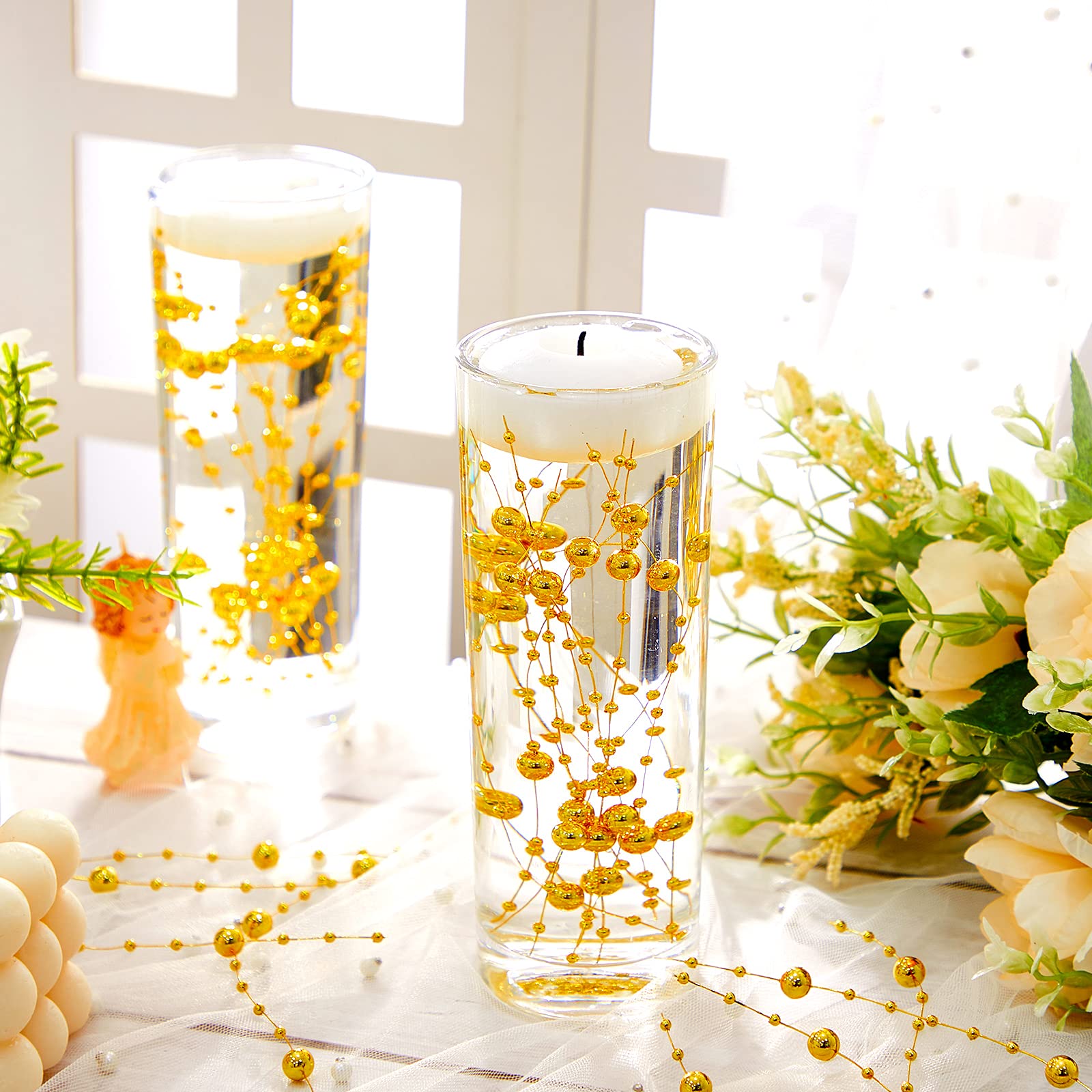 48 Pieces Artificial Pearls Strings Beads For Floating Candles Centerpiece 5.1 Inch Faux Pearls Strings For Vase Fillers Pearl B
