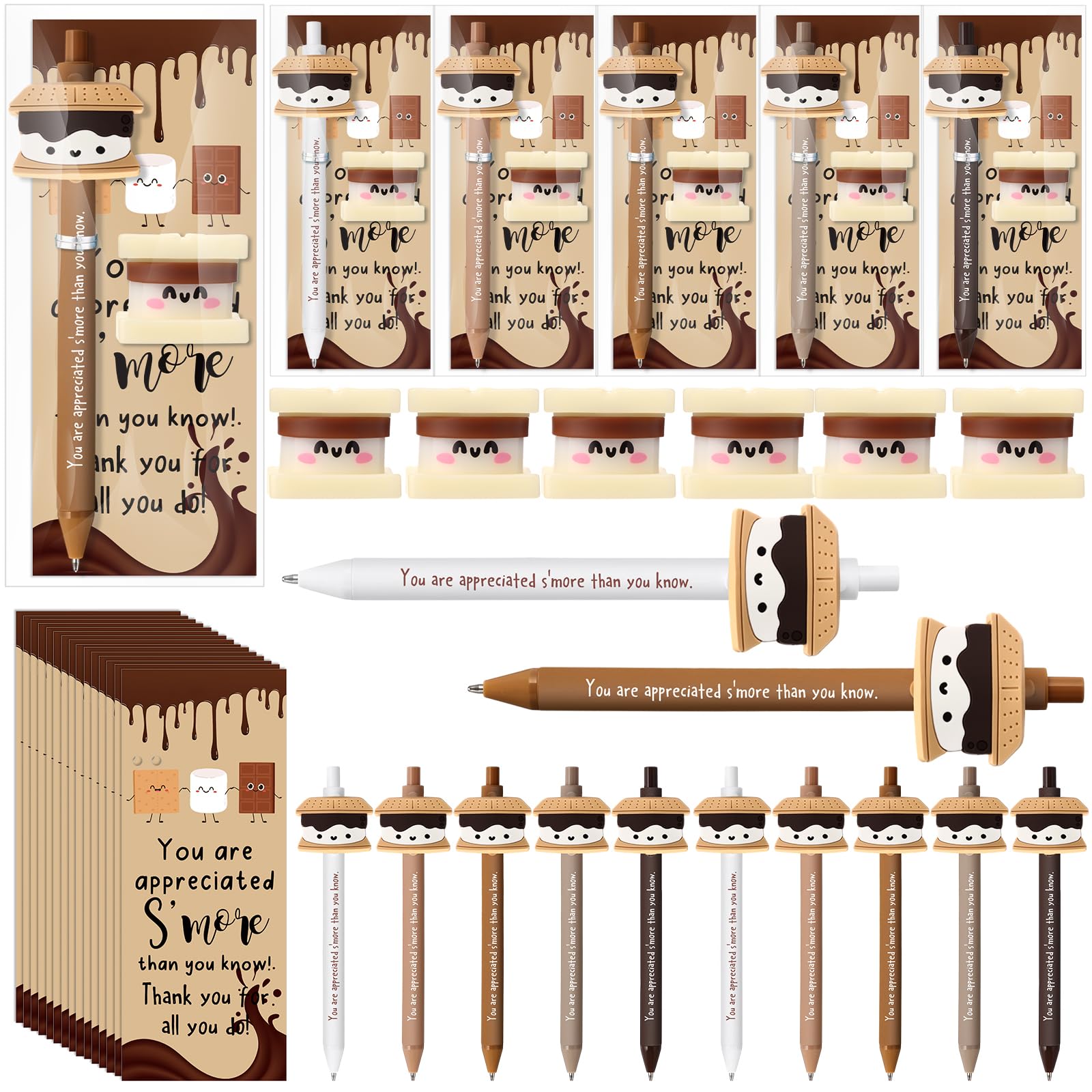 TecUnite 20 Sets S more Marshmallow Gifts Bulk Christmas Employee Appreciation Team Inspirational S more Marshmallow Pen Stress 