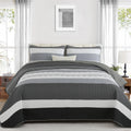 Dinjoy Black And White Striped King Size Quilt Set,Boho King Quilt Bedding Set Lightweight Dark Grey Bedspreads Summer Micofiber