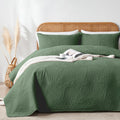 Oarage Twin Quilt Bedding Set Soft Lightweight Olive Green Bedspread With Leaf Pattern Ultrasonic Microfiber Bed Coverlet For Al