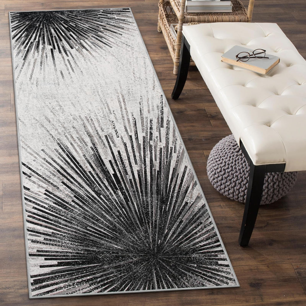 Lahome Modern Black Runner Rug - 2.5X8 Stain Resistant Kitchen Runner Rugs Non Skid Washable Ultra-Thin Rug Runners For Hallways