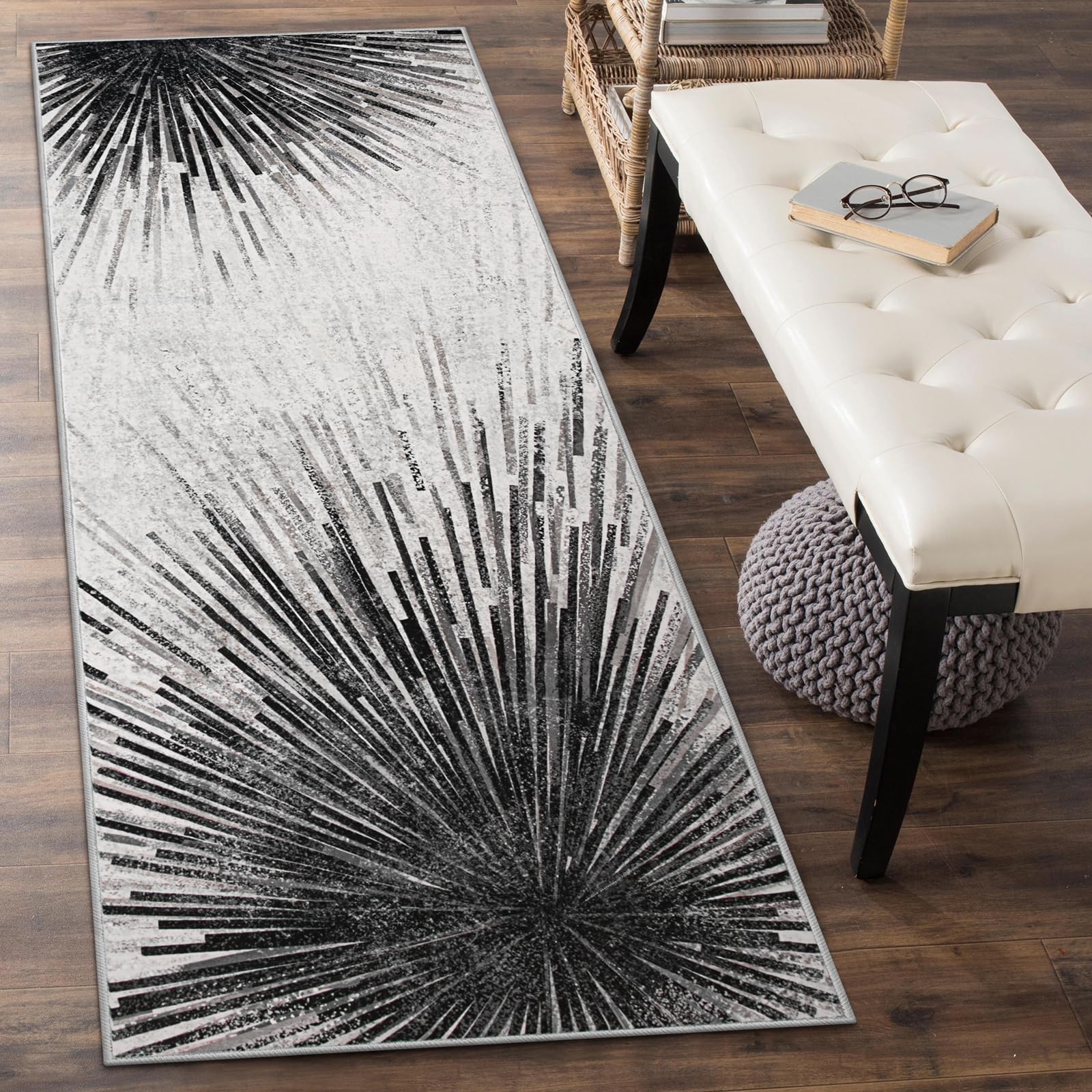 Lahome Modern Black Runner Rug - 2.5X8 Stain Resistant Kitchen Runner Rugs Non Skid Washable Ultra-Thin Rug Runners For Hallways