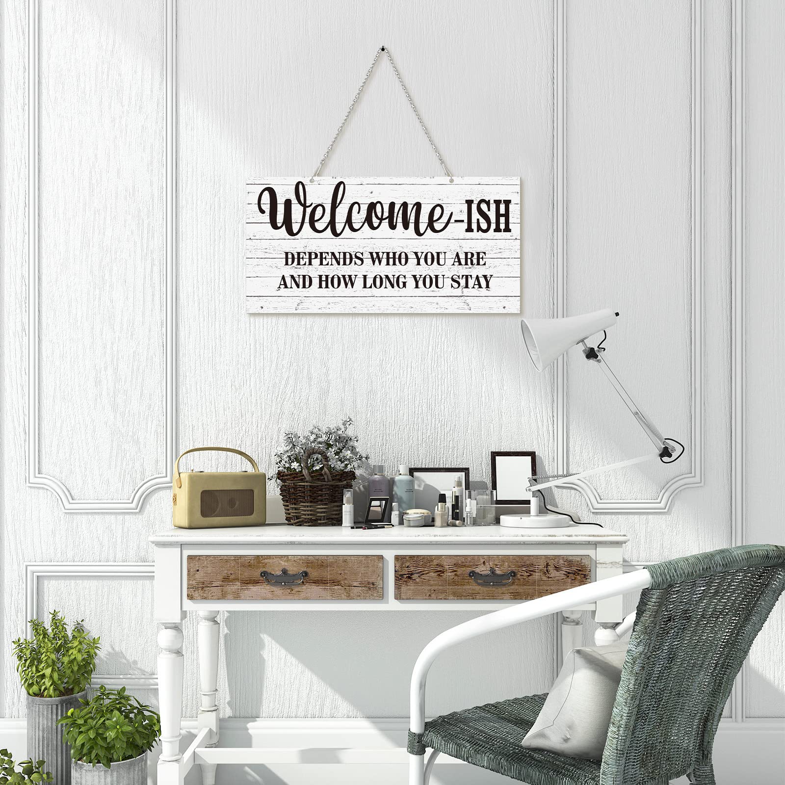 Funny Welcome Sign Front Door Sign Welcome-Ish Hanging Sign 12 X 6 Inch, Rustic Welcome Wall Decor Farmhouse Door Decor For Home