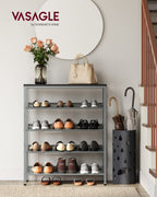 VASAGLE 5-Tier Shoe Rack Organizer - Adjustable, Charcoal Grey & Metallic Silver - Freestanding with Storage Shelves - Model ULBS038E22