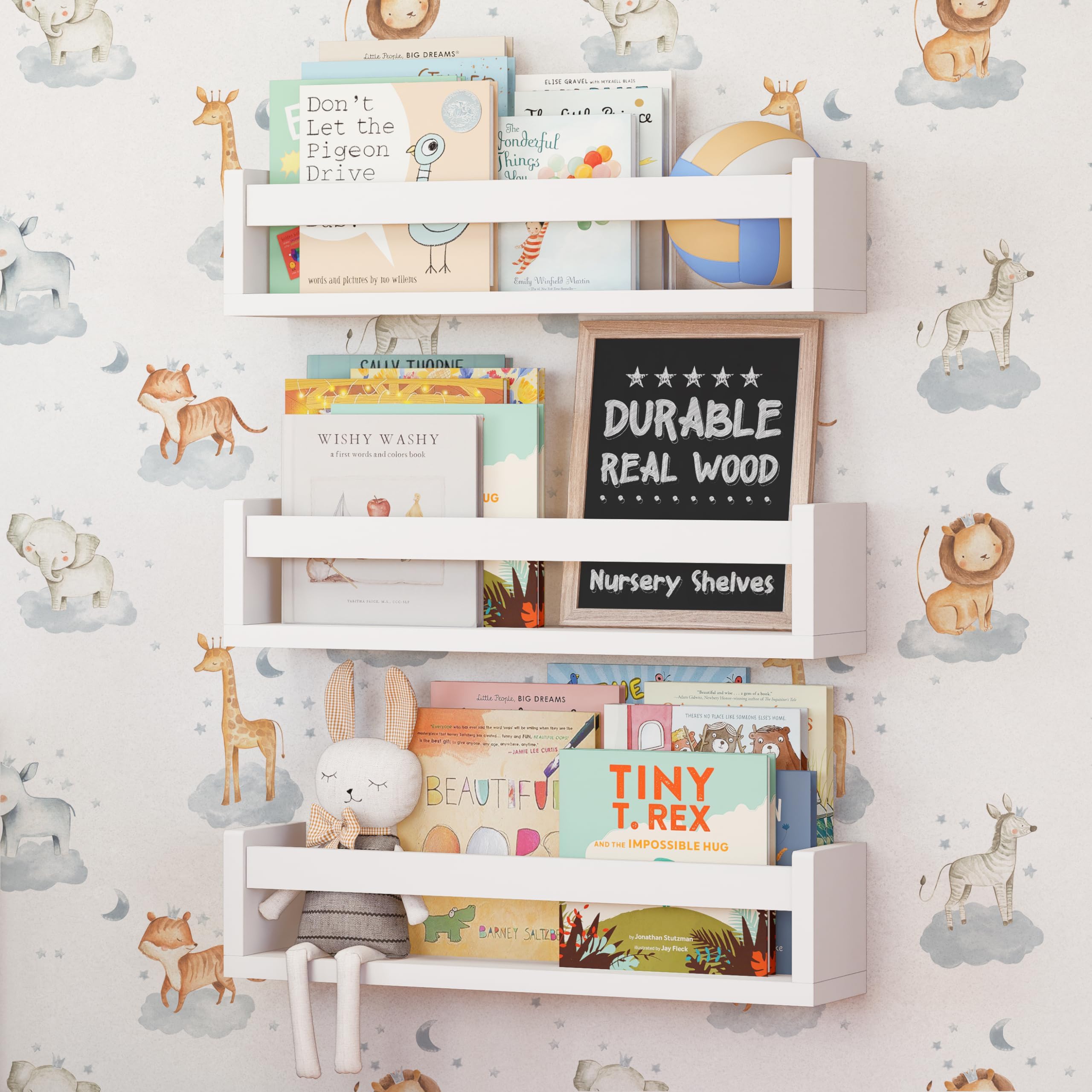 NATURE SUPPLIES Set of 3, 16.4 White Floating Nursery Shelves for Wall, Kids Bookshelf for Bedroom, Nursery Storage, Decorative 
