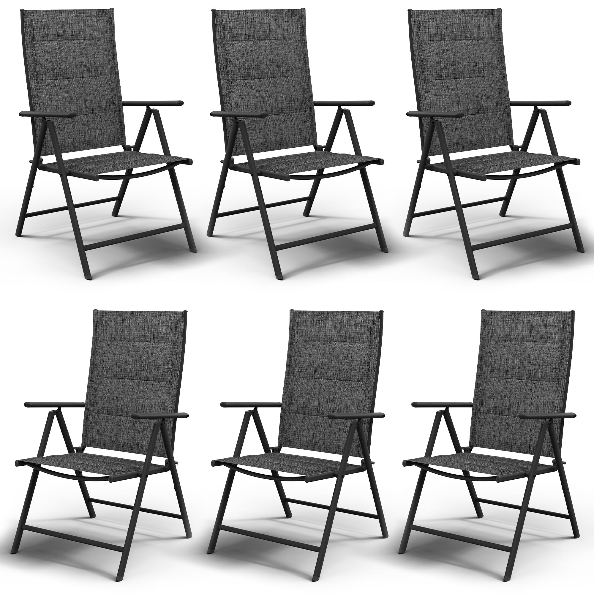 Udpatio Patio Folding Dining Chairs Set Of 6, Folding Lawn Chairs For Adults With Padded All Weather Breathable Textilene, Portable Folding Chairs With Steel Frame, No Assembly, Dark Grey