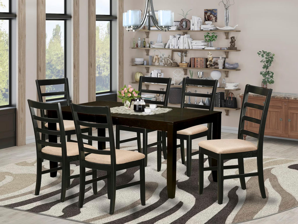 East West Furniture LYPF7-CAP-C Lynfield 7 Piece Kitchen Set Consist of a Rectangle Table with Butterfly Leaf and 6 Linen Fabric Dining Room Chairs, 36x66 Inch