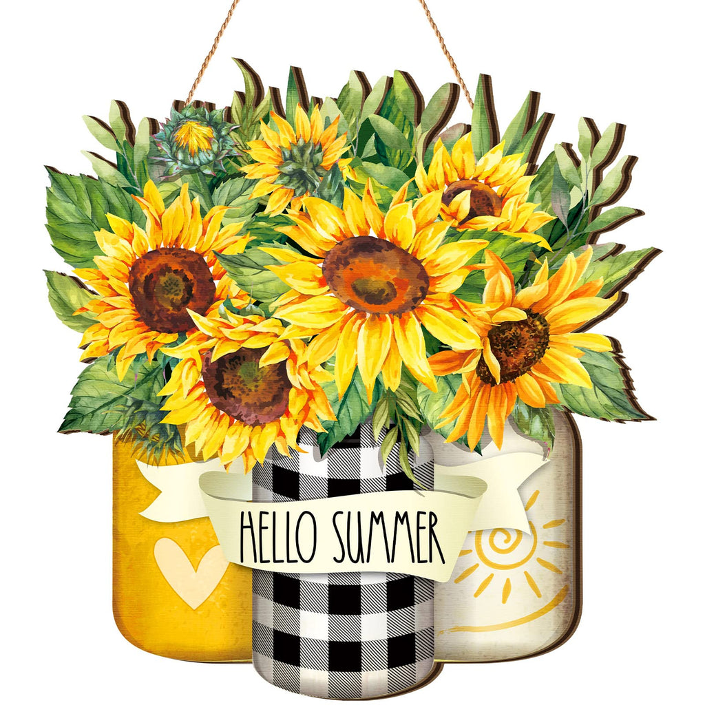 Karenhi Sunflower Hello Summer Sign Welcome Wood Flower Sign Front Door Decor Inspirational Wood Hanging Door Sign Outdoor Woode