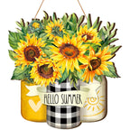 Karenhi Sunflower Hello Summer Sign Welcome Wood Flower Sign Front Door Decor Inspirational Wood Hanging Door Sign Outdoor Woode