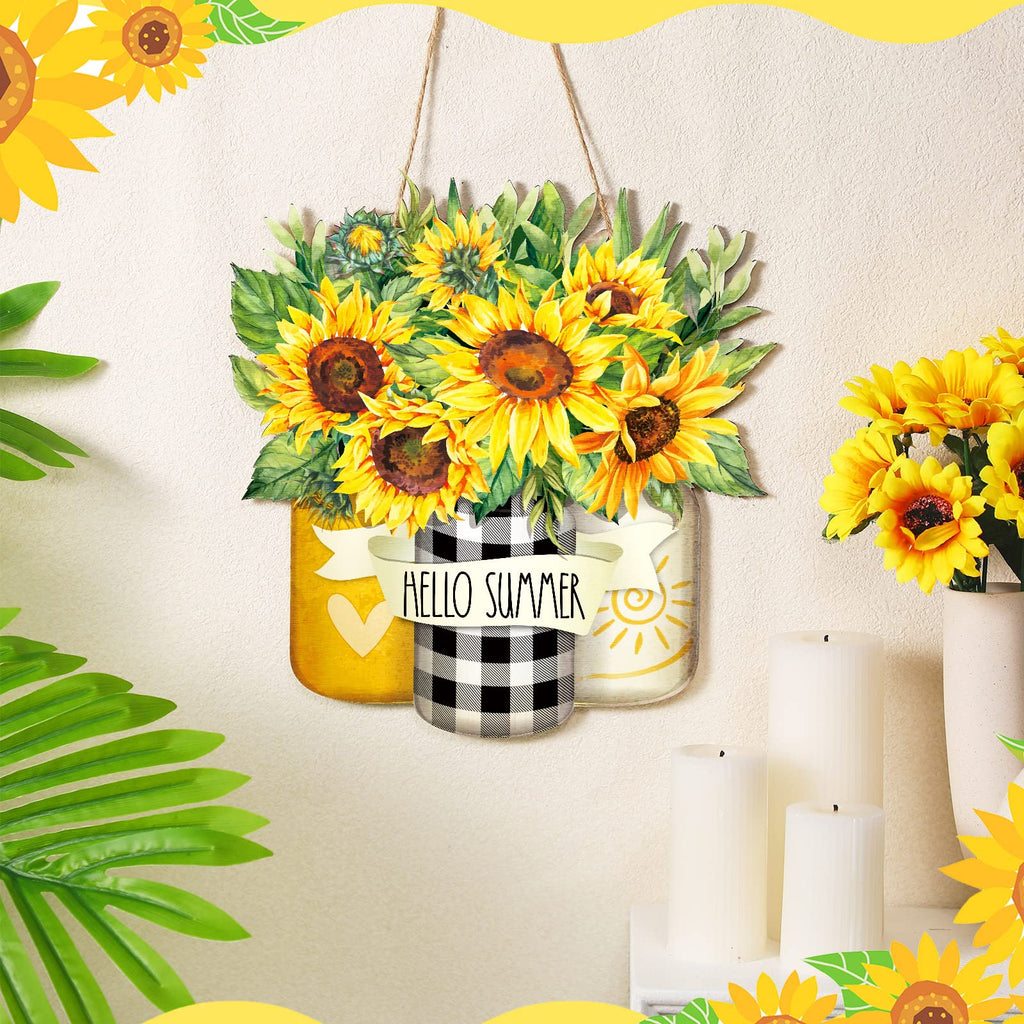 Karenhi Sunflower Hello Summer Sign Welcome Wood Flower Sign Front Door Decor Inspirational Wood Hanging Door Sign Outdoor Woode