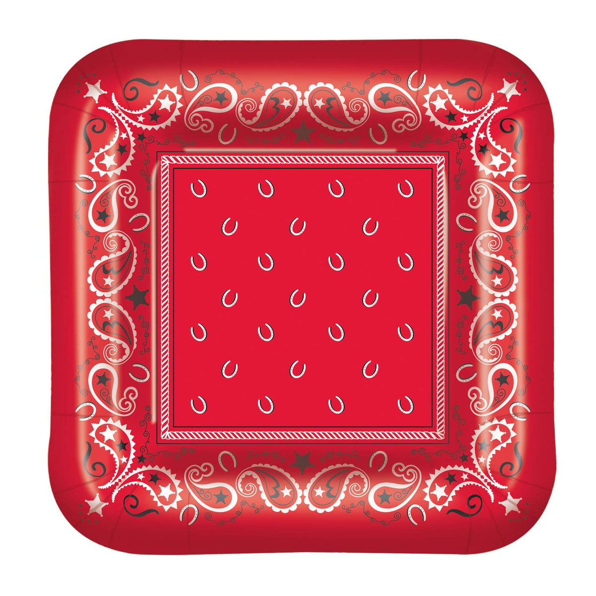Beistle 7 Inch  Square Shaped Bandana Plates  12 Pack(8/Pkg)