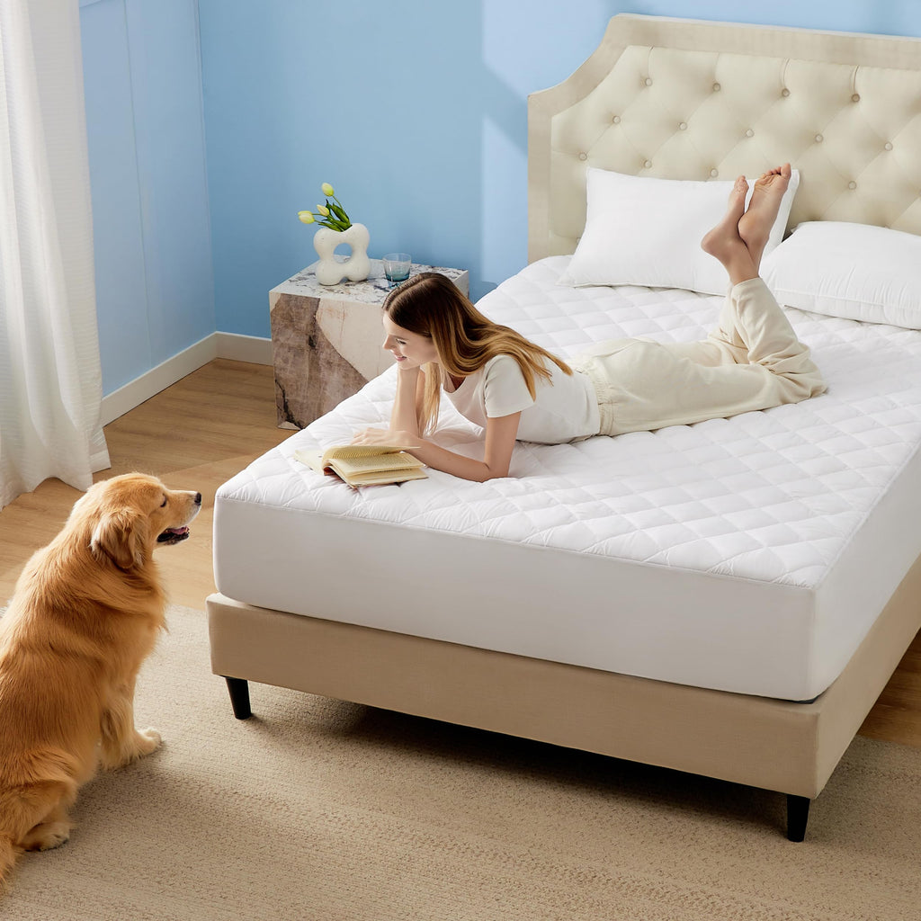 Bedsure Twin Mattress Protector - Quilted Waterproof Pad, Deep Pocket 22", Soft Breathable White, Model 001