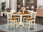 East West Furniture JAGR5-WHI-W 5 Piece Kitchen Counter Set Includes a Round Dining Room Table with Pedestal and 4 Dining Chairs, 36x36 Inch, Buttermilk & Cherry