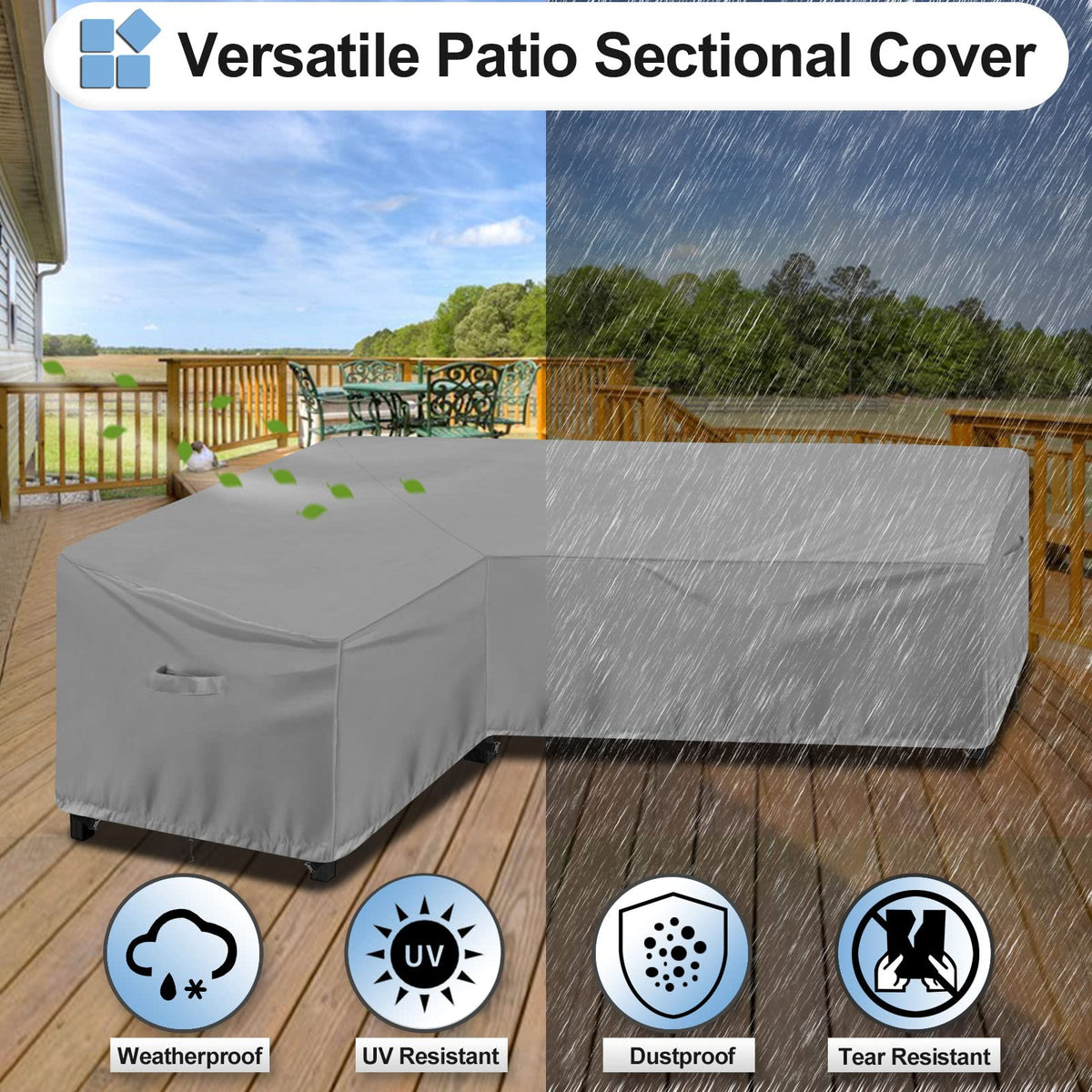 Outdoorlines Waterproof Outdoor Patio Sectional Cover - Uv Resistant & Windproof L-Shaped Patio Furniture Covers For Deck, Lawn And Backyard, 420D Heavy Duty Couch Cover, Right Facing, 104'X83', Gray
