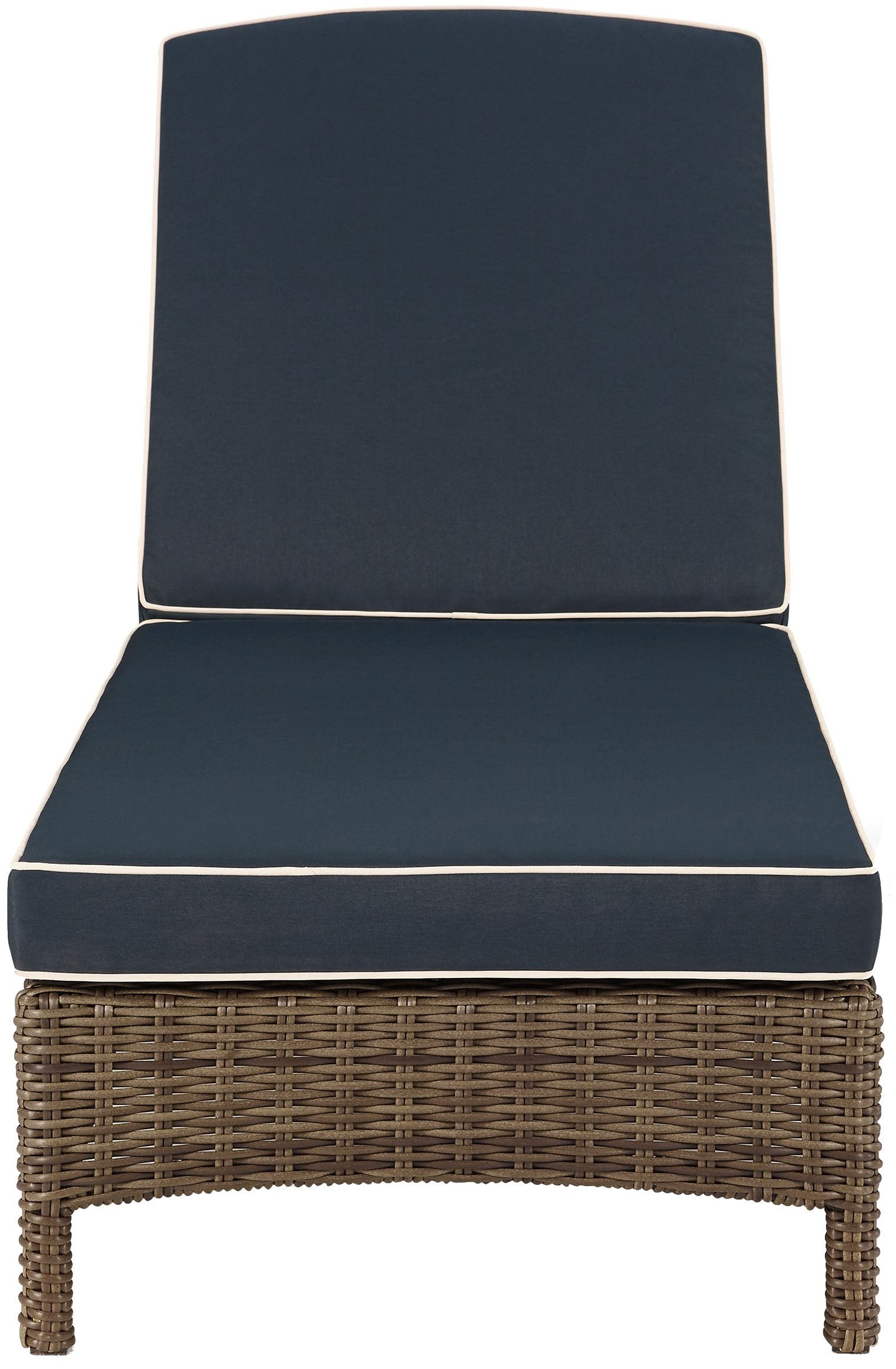 Crosley Furniture Bradenton Reclining Wicker Outdoor Chaise Lounge Chair for Patio, Deck, Backyard, Poolside, Brown with Navy Cushions