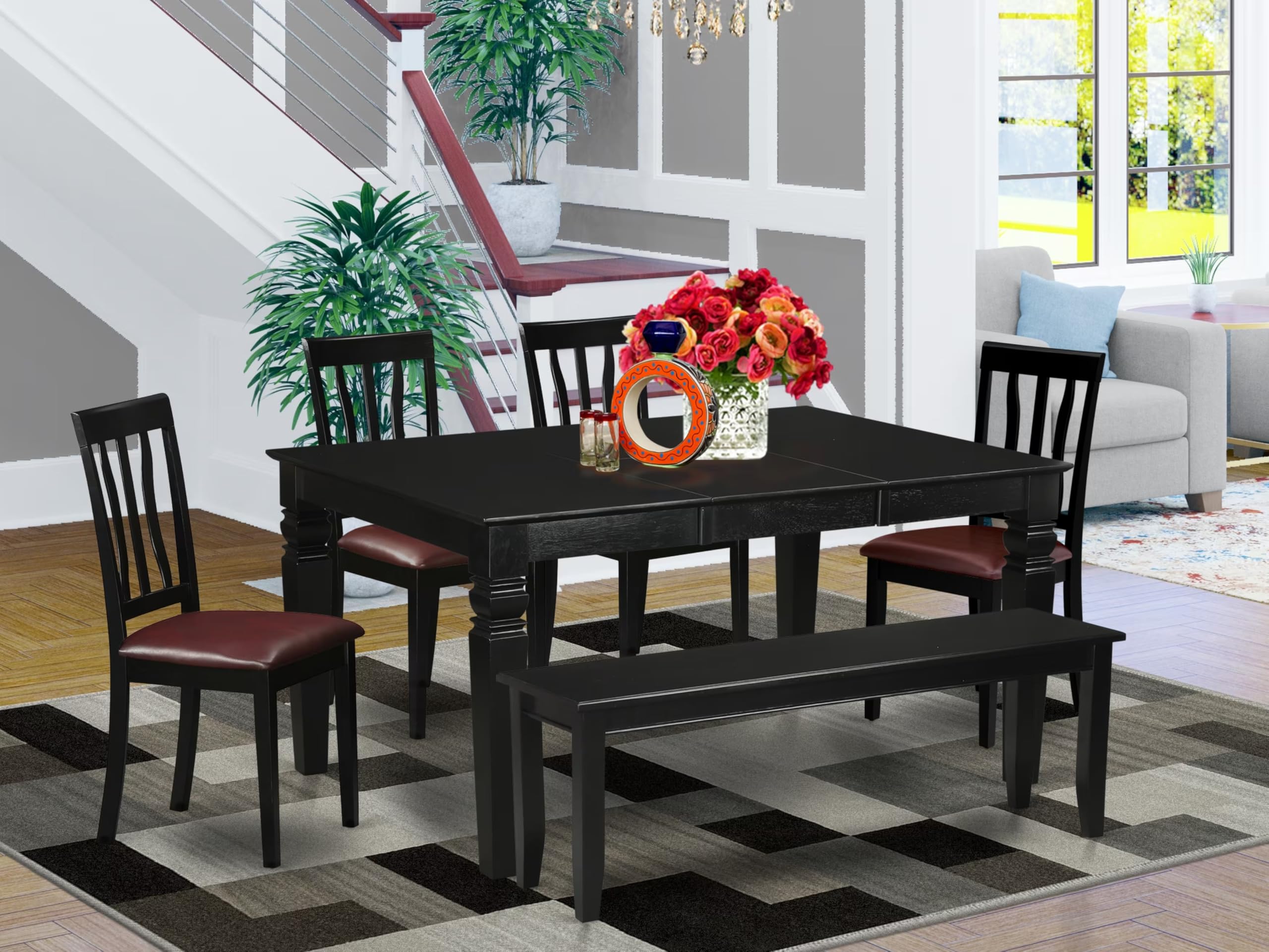 East West Furniture WEAN5-BCH-LC 5 Piece Dining Set Includes a Rectangle Dining Room Table with Butterfly Leaf and 4 Faux Leather Upholstered Chairs, 42x60 Inch, Black & Cherry