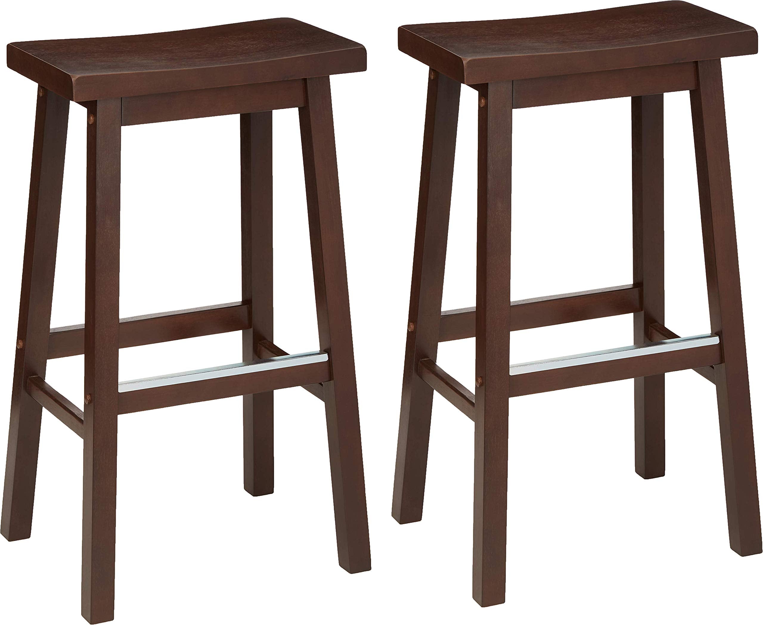 Amazon Basics Solid Wood Saddle-Seat Kitchen Counter Barstool, 29-Inch Height, Walnut Finish - Set of 2