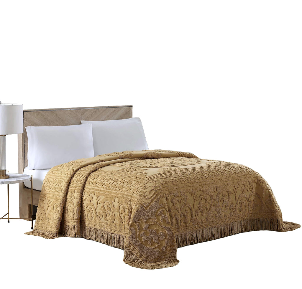 Beatrice Home Fashions Medallion Chenille Bedspread, Full, Gold