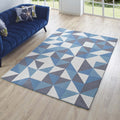 Modway Kahula Geometric Triangle Mosaic 5X8 Area Rug In Blue, White And Gray