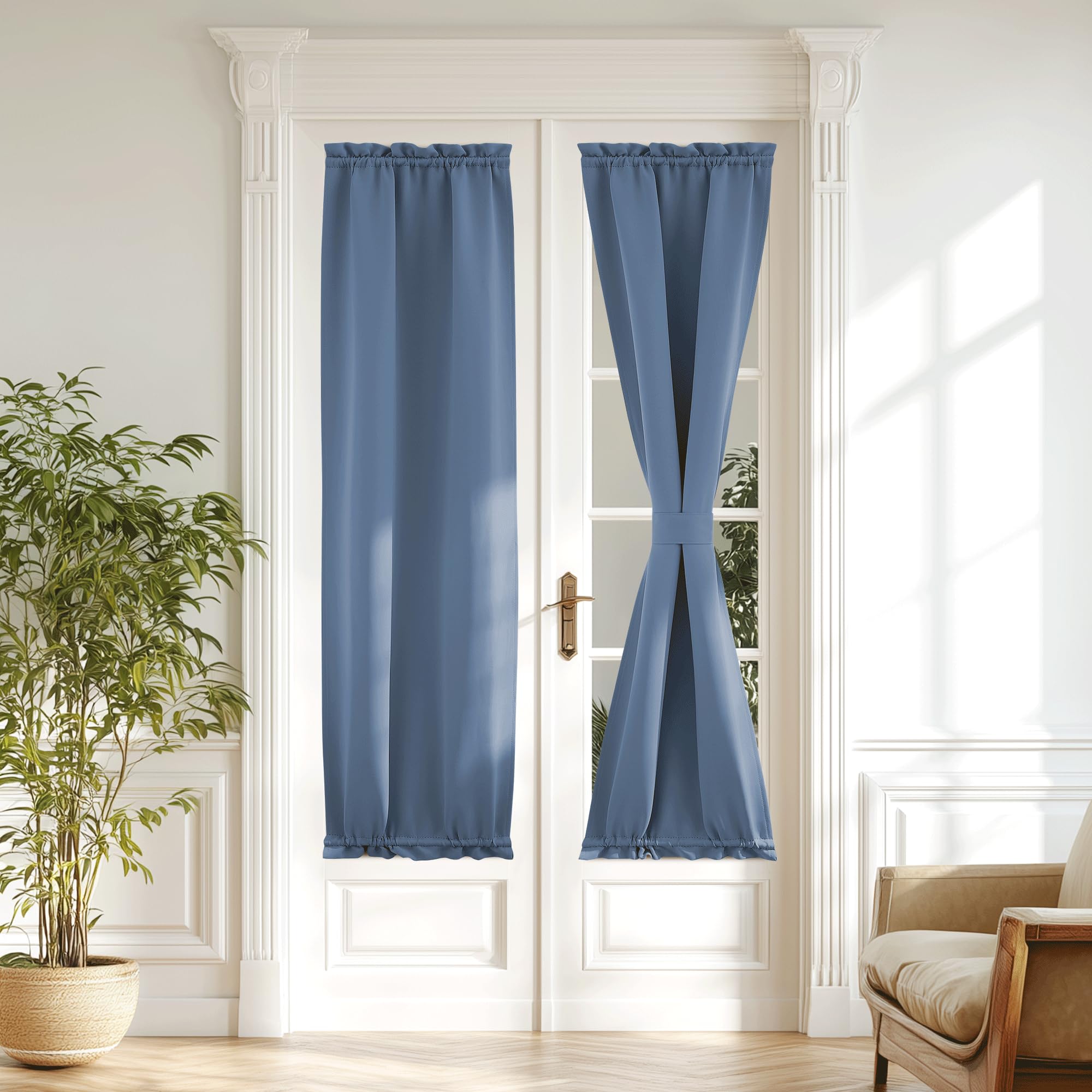 NICETOWN Blackout Door Blinds for Windows, Thermal Insulated Privacy Rod Pocket Front Door Curtain with Tieback, 20 by 72 inches