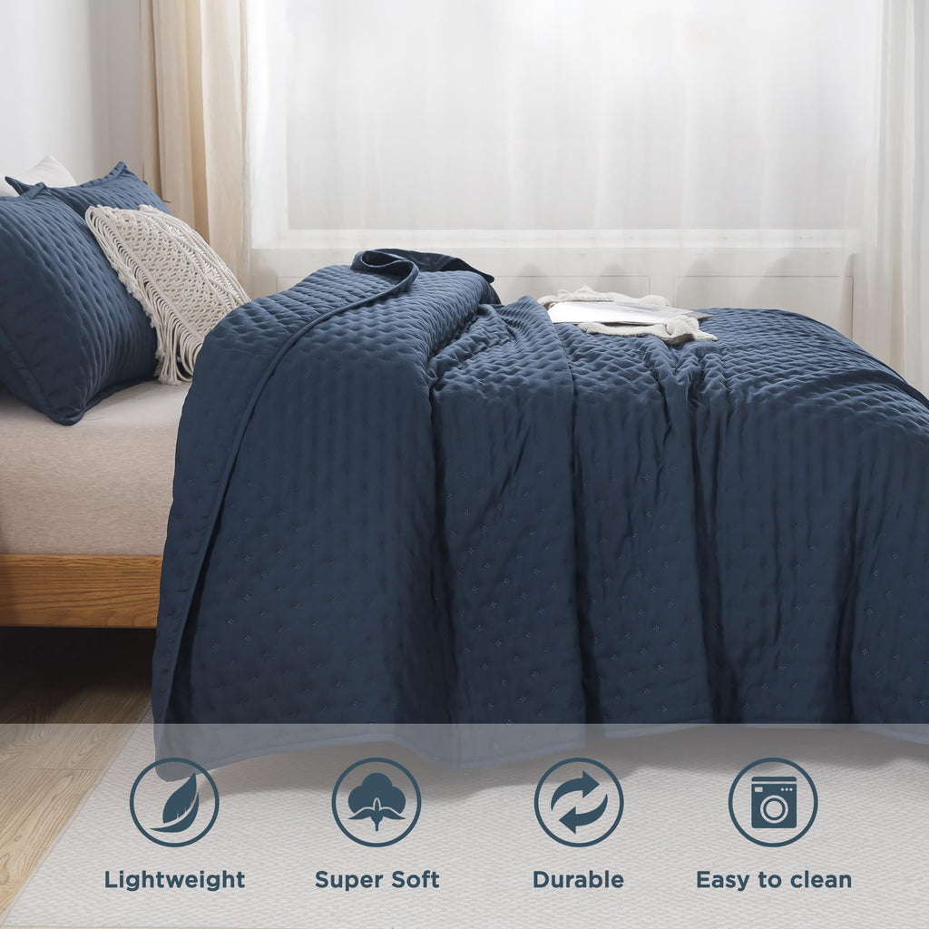 Andency Navy Blue Queen Size Quilt Bedding Set (90X96 Inch), 3 Pieces Soft Lightweight Bedspread Coverlet, Boho Summer Quilt Que