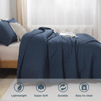 Andency Navy Blue Queen Size Quilt Bedding Set (90X96 Inch), 3 Pieces Soft Lightweight Bedspread Coverlet, Boho Summer Quilt Que