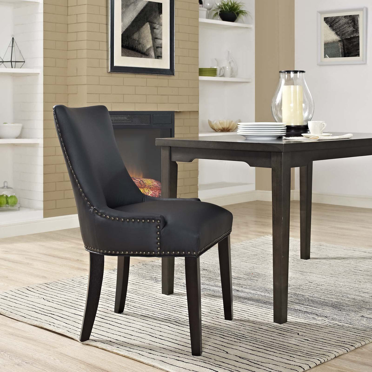 Modway Mo- Marquis Modern Faux Leather Upholstered With Nailhead Trim, Dining Chair, Black
