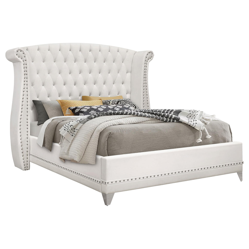 Coaster Home Furnishings Barzini Modern Classic 5-Piece Bedroom Set Velvet Upholstered California King Size Wingback Bed Frame 63-inch Headboard White 300843KW-S5