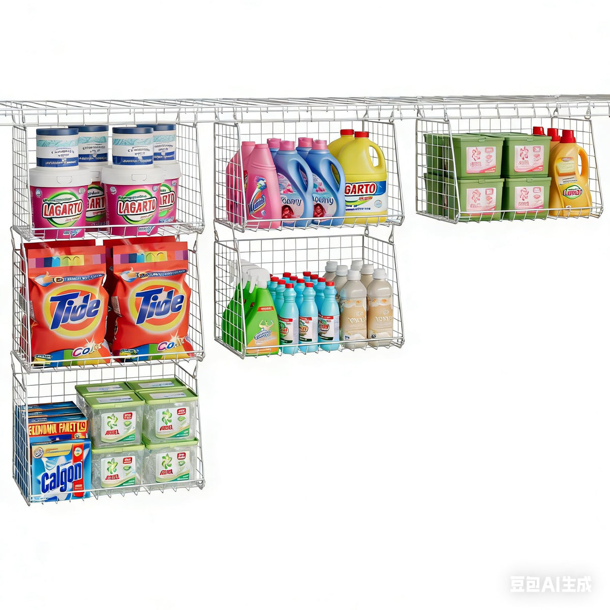 3Pack Large Hanging Laundry Basket: Wire shelves for Laundry Room Organization with 360Rotating Hooks Foldable Space Saving Ove