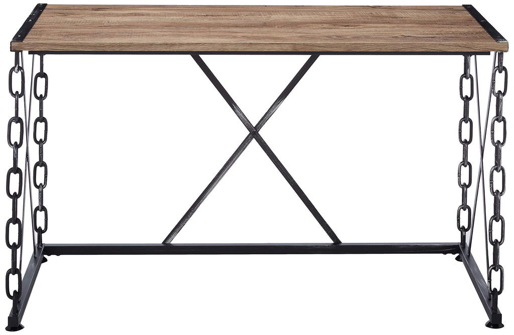 Acme Jodie Rectangular Wooden Top Writing Desk In Rustic Oak And Antique Black