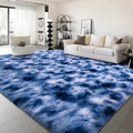 9x12 ft Fuzzy Rug for Living Room Soft Fluffy Blue White Bedroom Area Rugs Non-Slip Shaggy Carpet for Nursery Kids PlayRoom Dorm