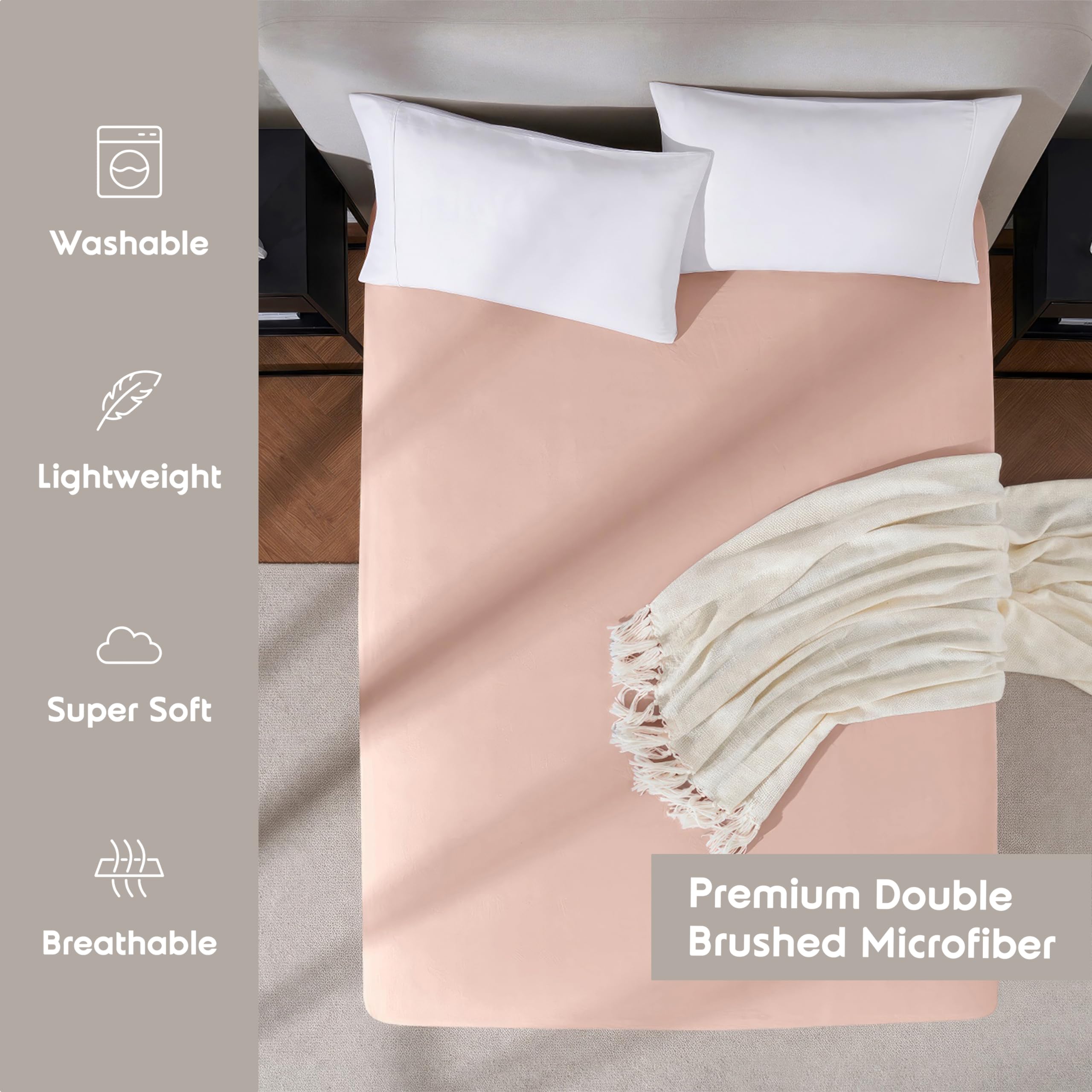 Nestl Extra Deep Pocket Full Fitted Sheet, Peach Beige Full Size Fitted Sheet Only, 1800 Microfiber Fitted Bed Sheet, Ultra Soft Full Bed Fitted Sheet Fits Up To 24 Inch Mattress